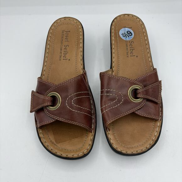 Josef Seibel Slide Sandals Womens Size EU 37 US 6.5 Brown Block Heel‎ - Picture 2 of 8